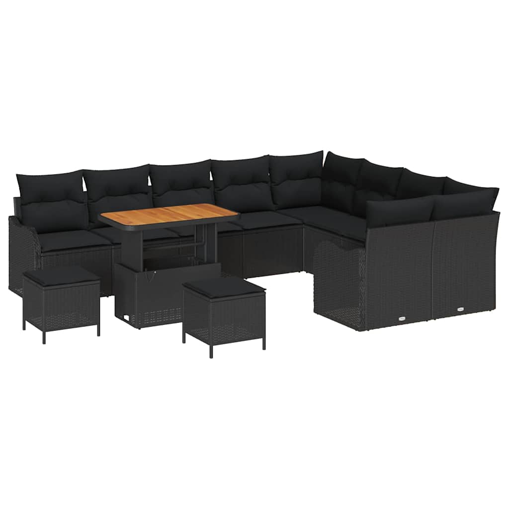 Garden Sofa Set Height-Adjustable 12 pcs Black Poly Rattan
