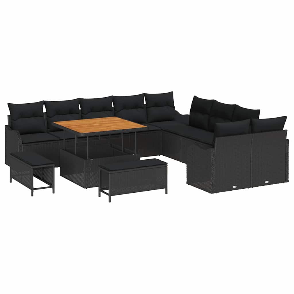 Garden Sofa Set Height-Adjustable 13 pcs Black Poly Rattan