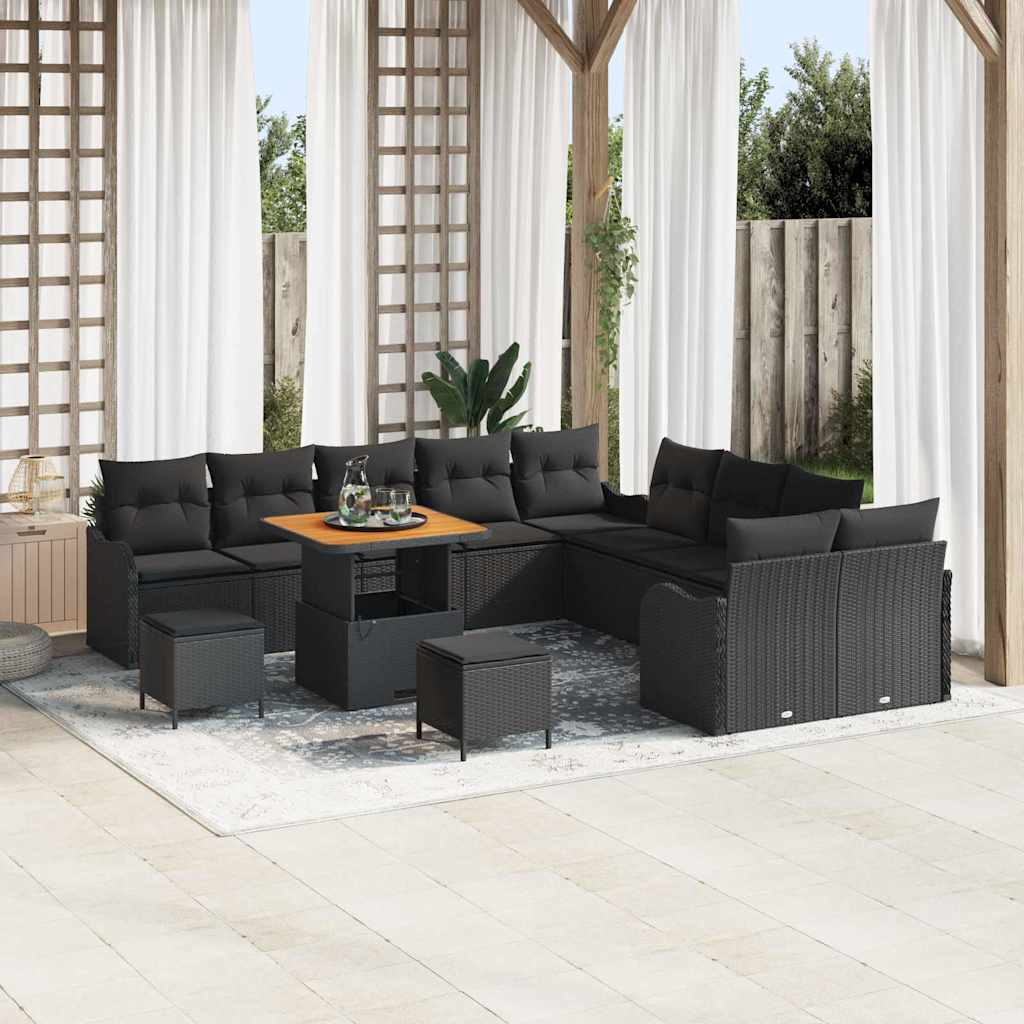 Garden Sofa Set Height-Adjustable 13 pcs Black Poly Rattan