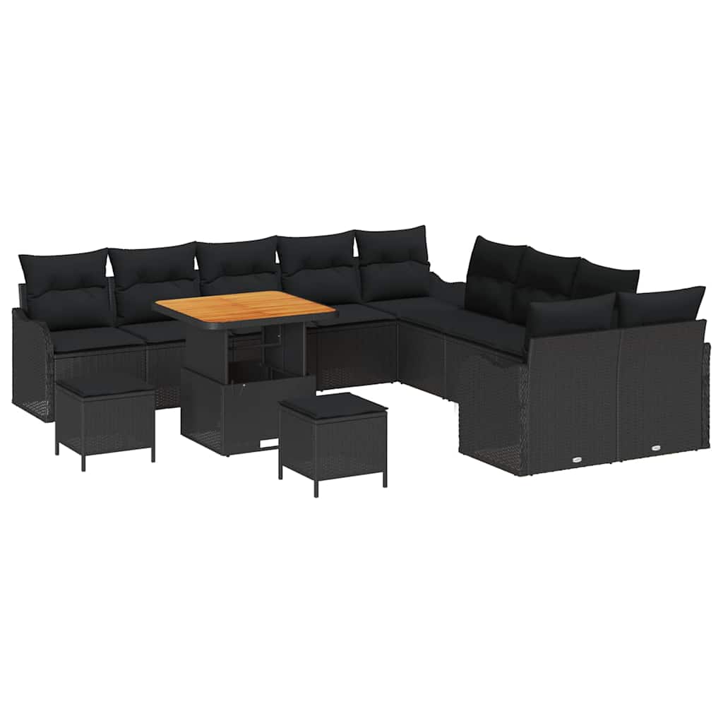 Garden Sofa Set Height-Adjustable 13 pcs Black Poly Rattan