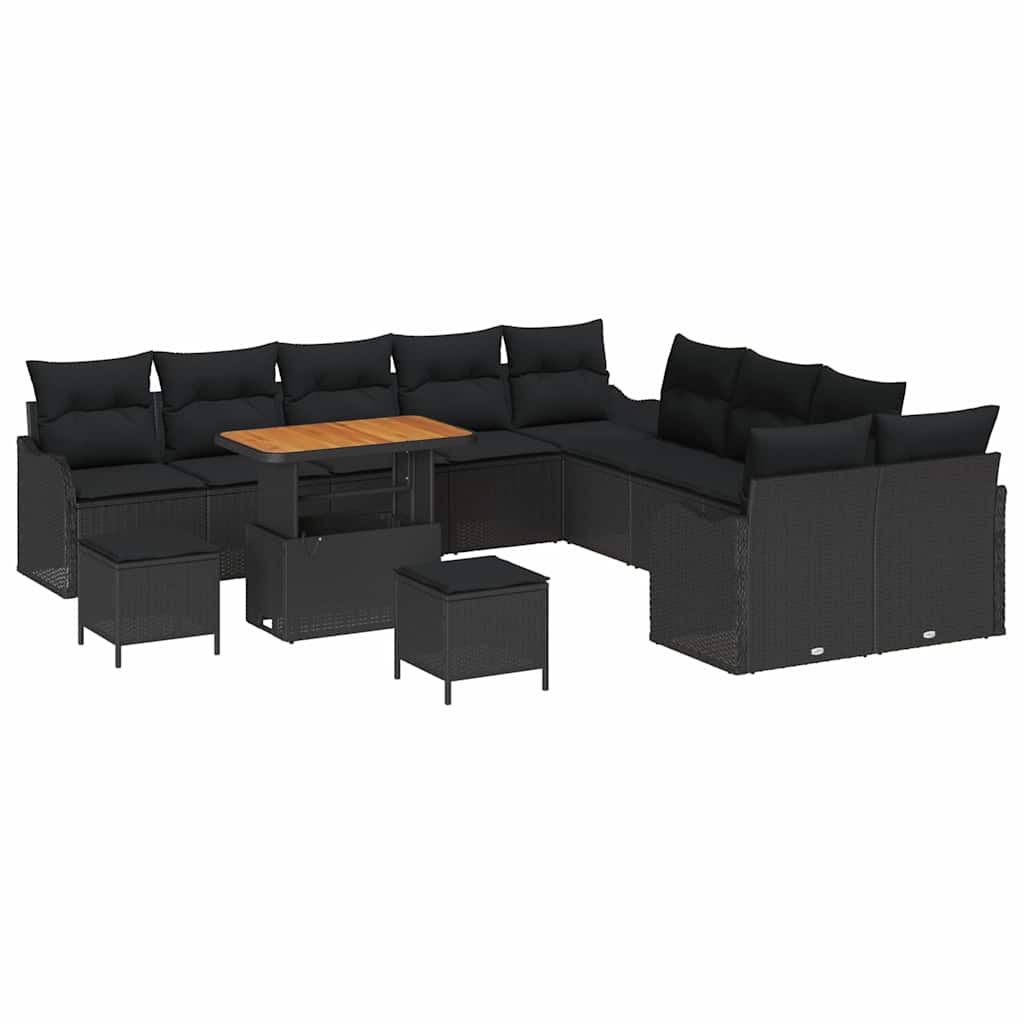 Garden Sofa Set Height-Adjustable 13 pcs Black Poly Rattan