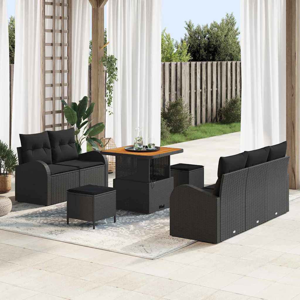 Garden Sofa Set Height-Adjustable 8 pcs Black Poly Rattan