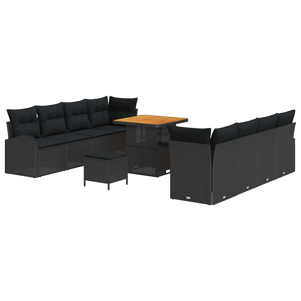 Garden Sofa Set with Cushion 11 pcs Black Poly rattan