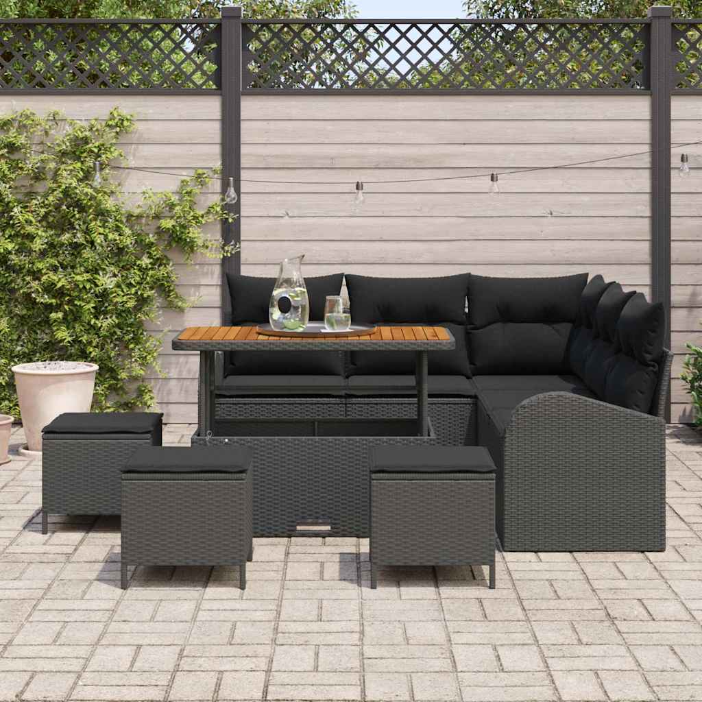 Garden Sofa Set with Cushion 9 pcs Black Poly rattan