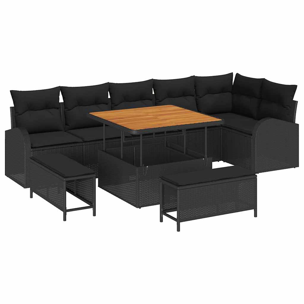 Garden Sofa Set with Cushion 9 pcs Black Poly rattan