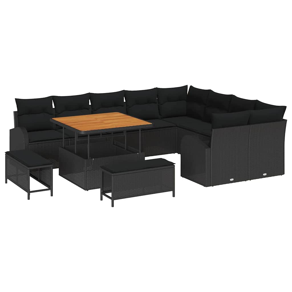 Garden Sofa Set with Cushion 12 pcs Black Poly rattan