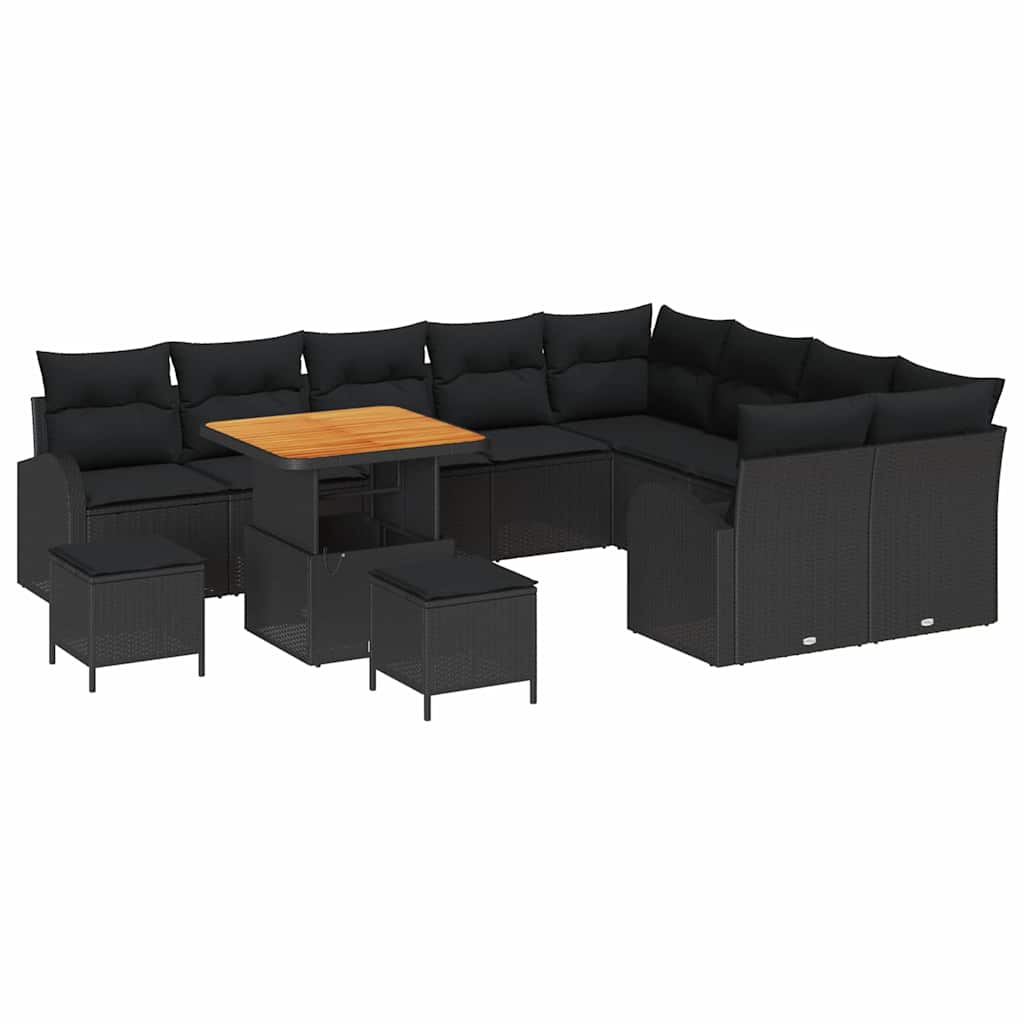 Garden Sofa Set with Cushion 12 pcs Black Poly rattan