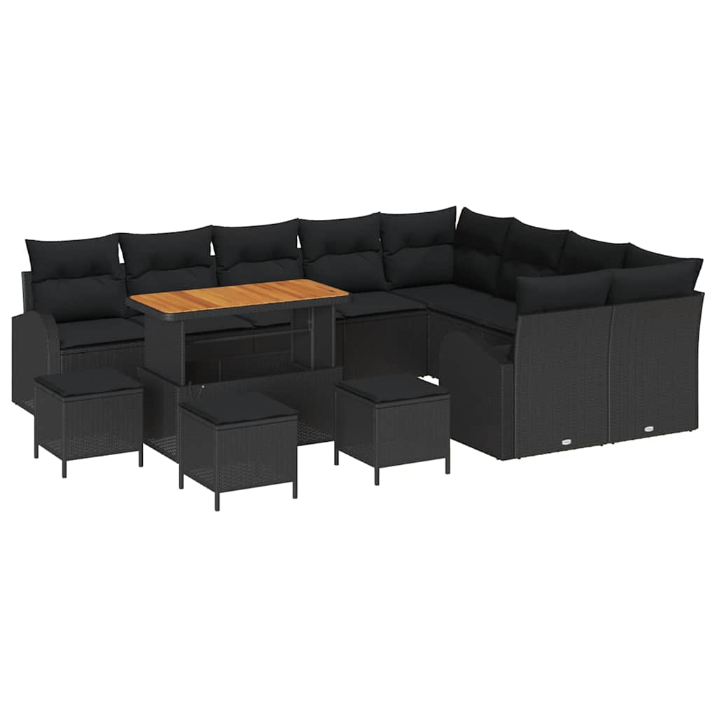 Garden Sofa Set with Cushion 13 pcs Black Poly rattan