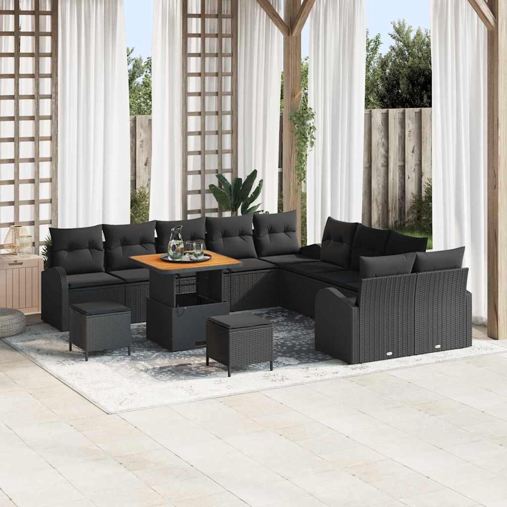 Garden Sofa Set with Cushion 13 pcs Black Poly rattan
