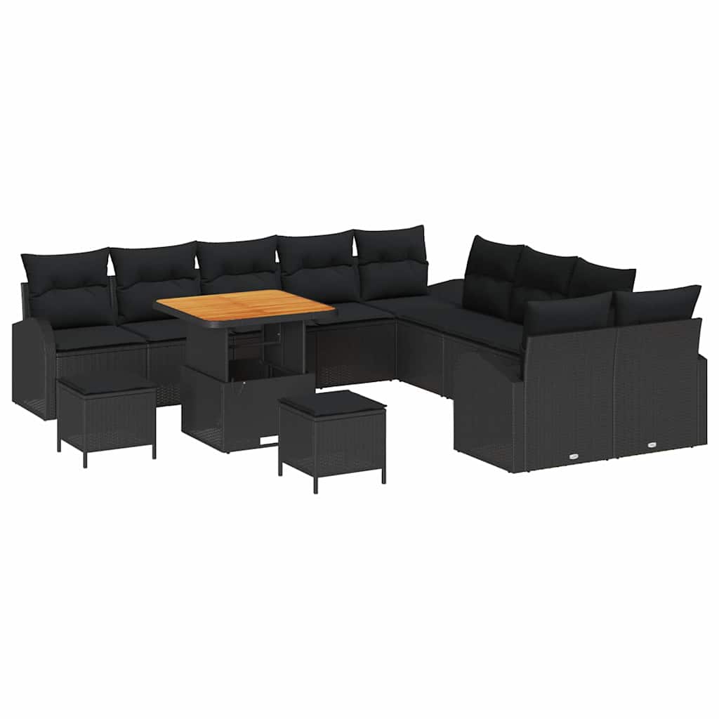 Garden Sofa Set with Cushion 13 pcs Black Poly rattan