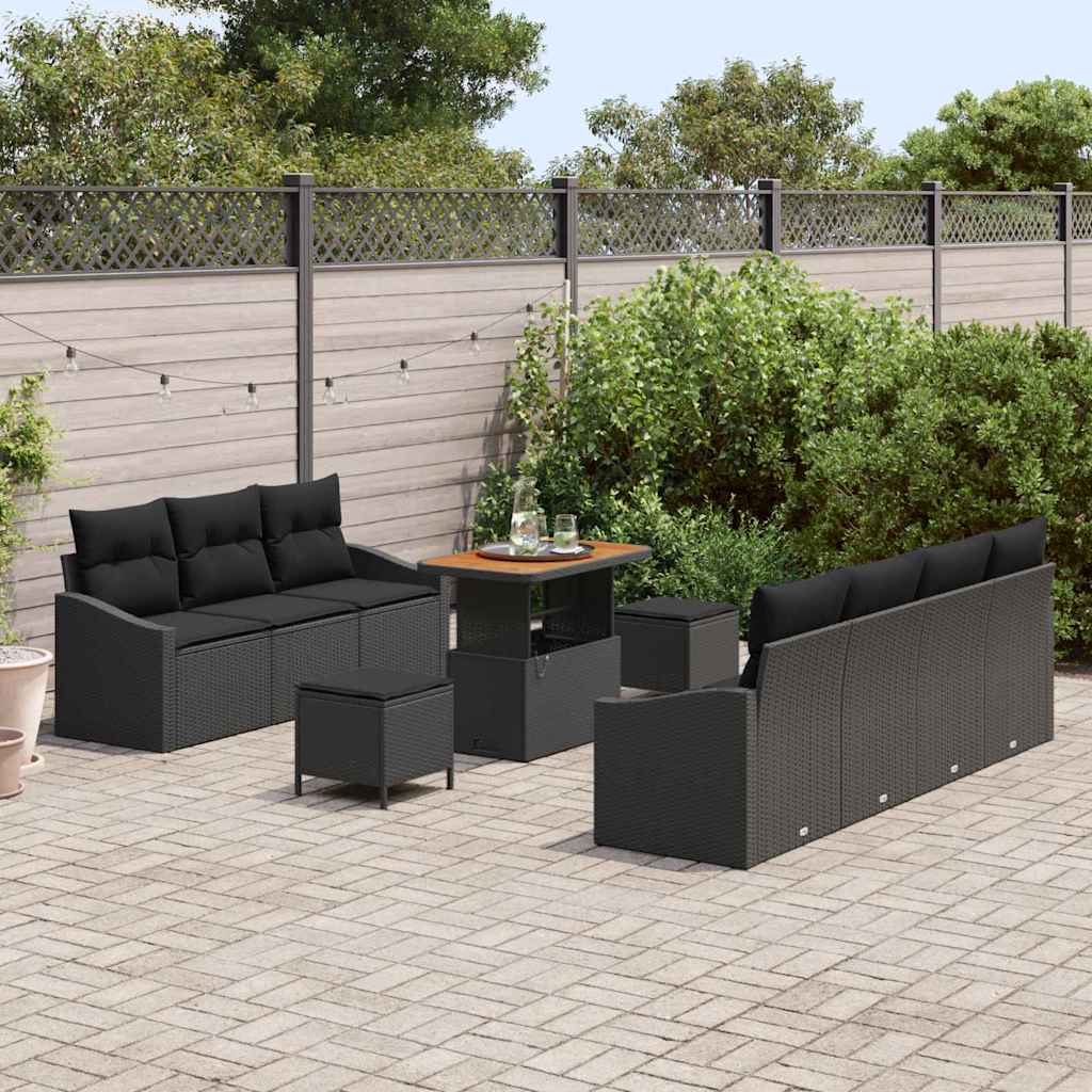 Garden Sofa Set with Cushion 10 pcs Black Poly rattan