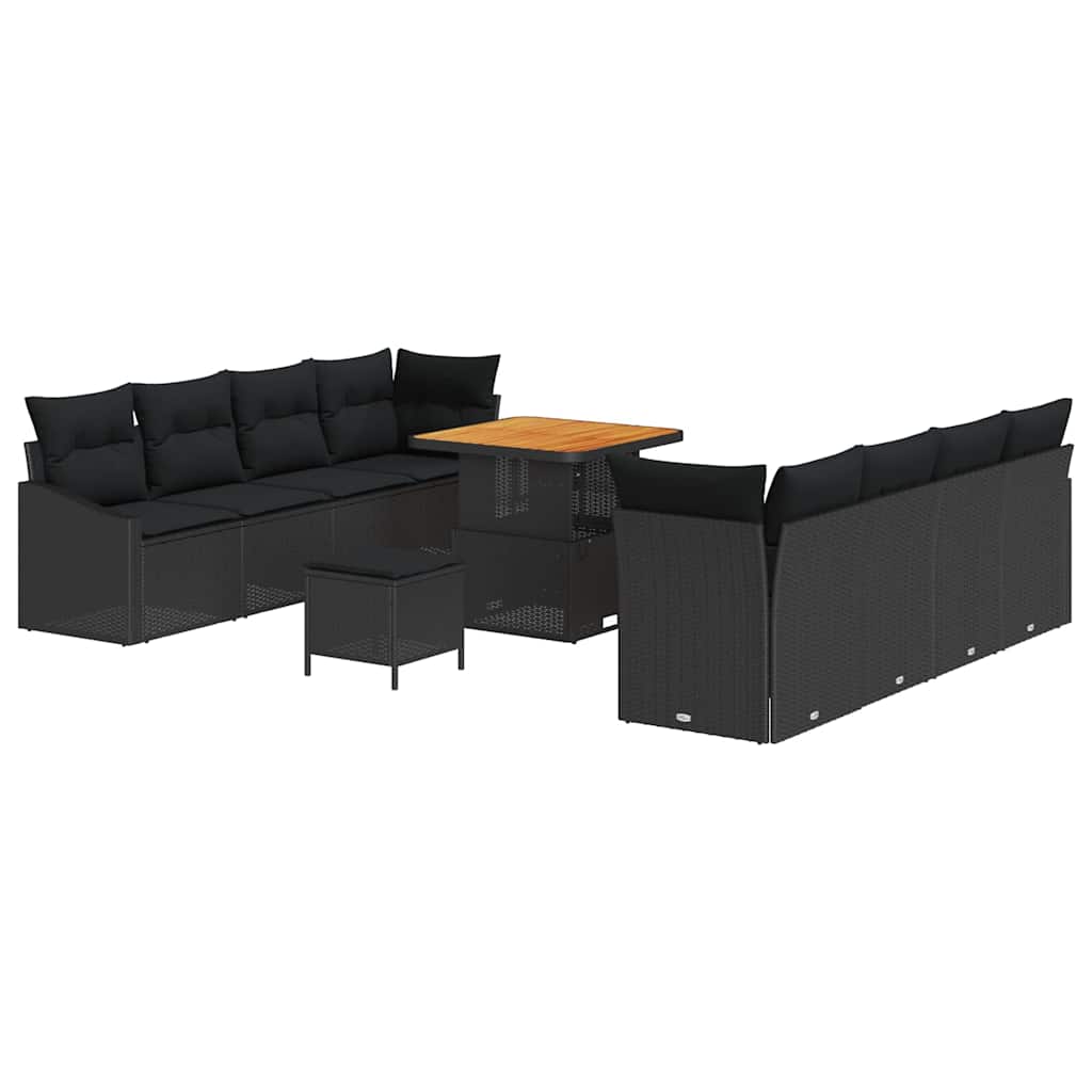 Garden Sofa Set with Cushion 11 pcs Black Poly rattan