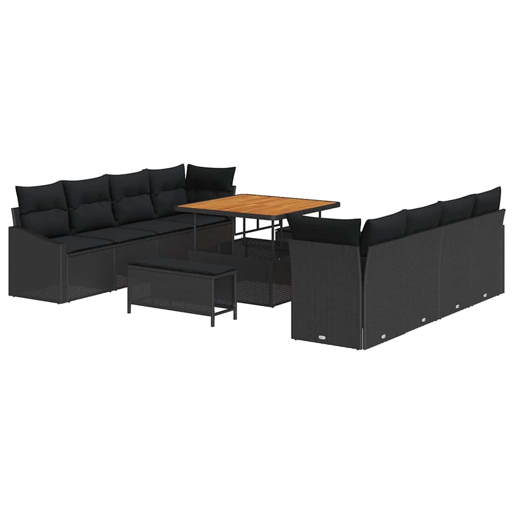 Garden Sofa Set with Cushion 11 pcs Black Poly rattan