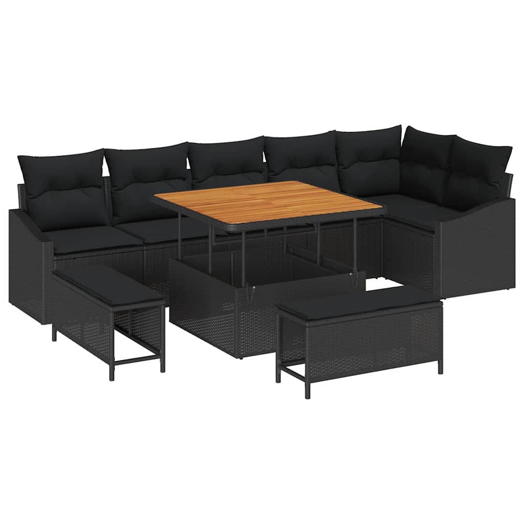 Garden Sofa Set with Cushion 9 pcs Black Poly rattan