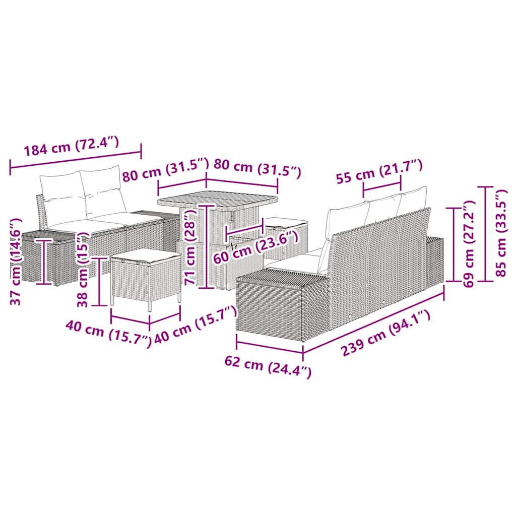 Garden Sofa Set with Cushion 8 pcs Black Poly rattan