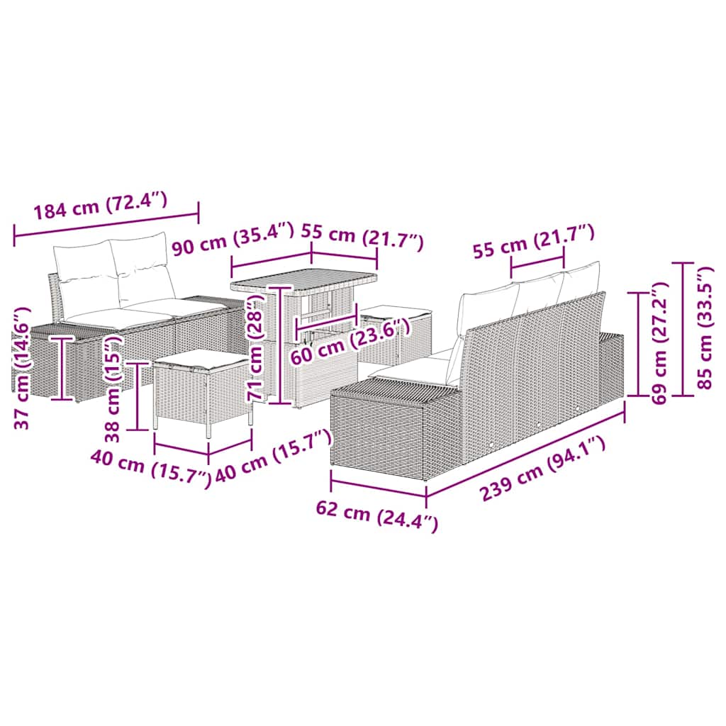 Garden Sofa Set with Cushion 8 pcs Black Poly rattan