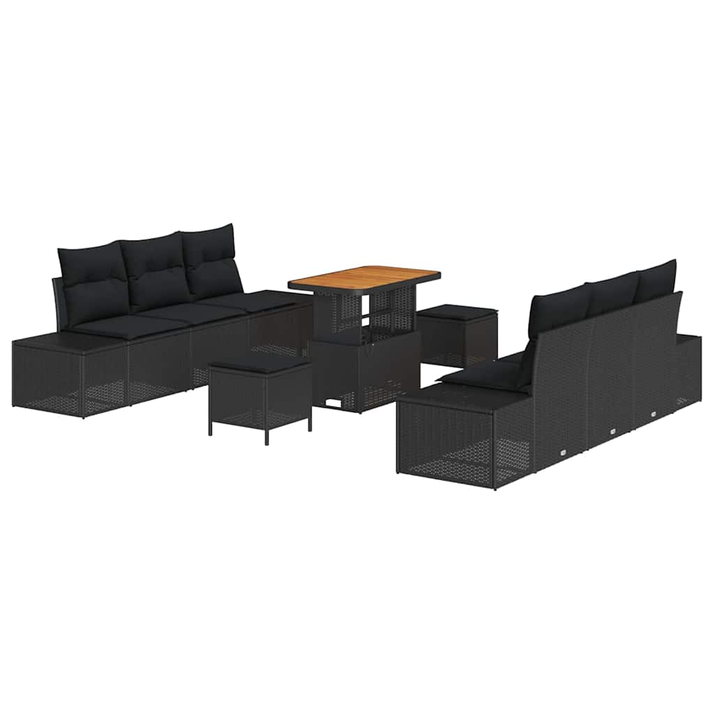 Garden Sofa Set with Cushion 9 pcs Black Poly rattan