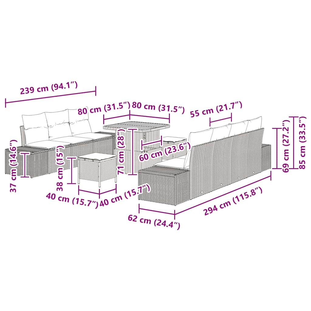 Garden Sofa Set with Cushion 10 pcs Black Poly rattan