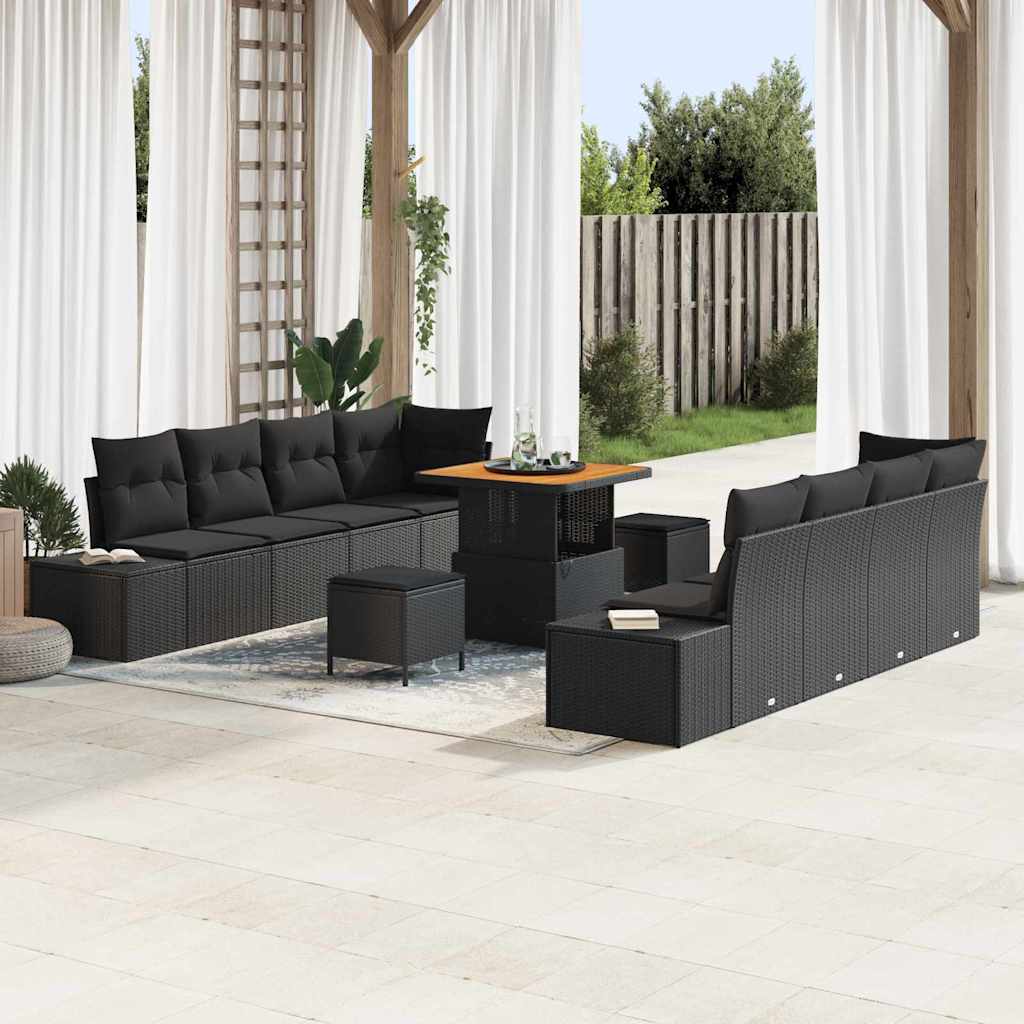 Garden Sofa Set with Cushion 11 pcs Black Poly rattan