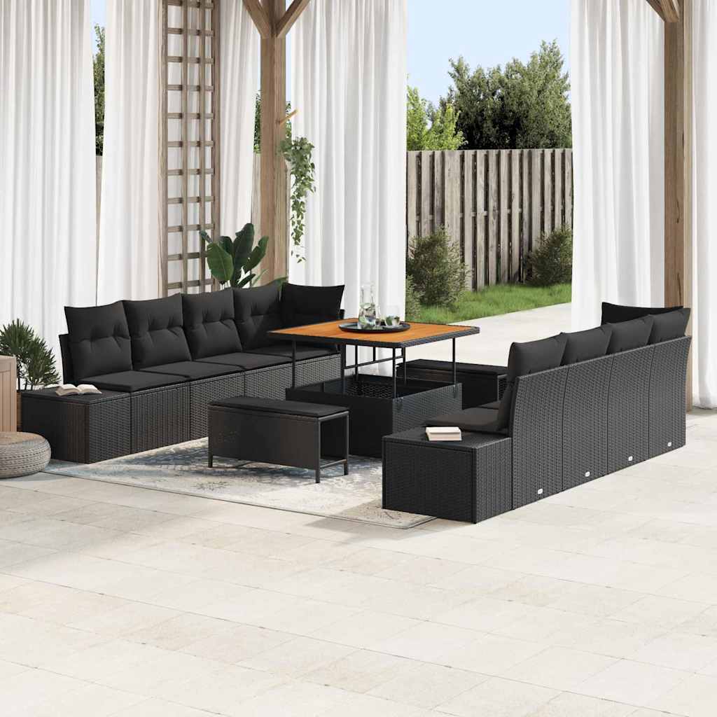 Garden Sofa Set with Cushion 11 pcs Black Poly rattan