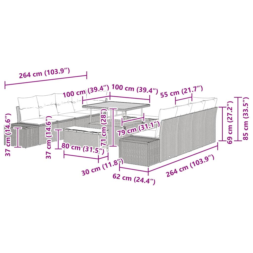 Garden Sofa Set with Cushion 11 pcs Black Poly rattan