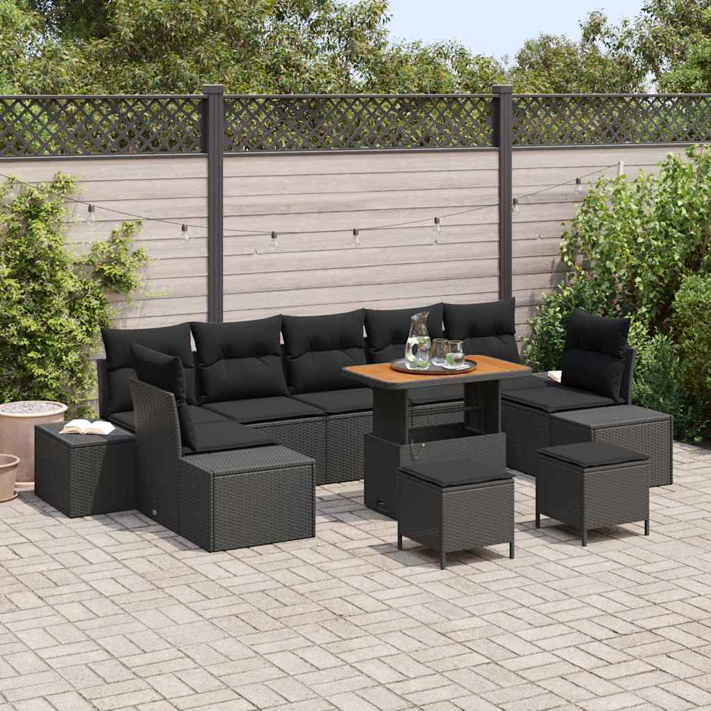 Garden Sofa Set with Cushion 10 pcs Black Poly rattan