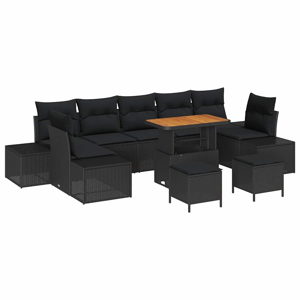 Garden Sofa Set with Cushion 10 pcs Black Poly rattan