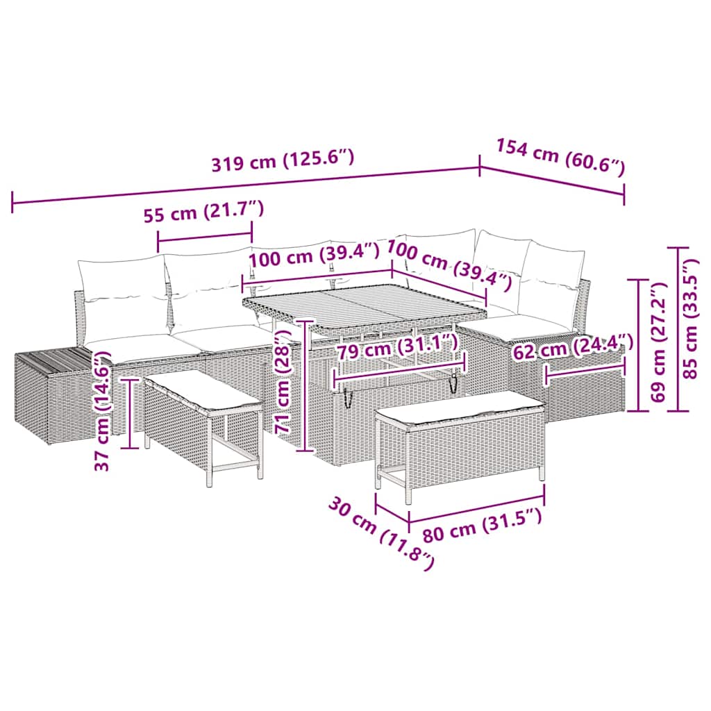 Garden Sofa Set with Cushion 9 pcs Black Poly rattan