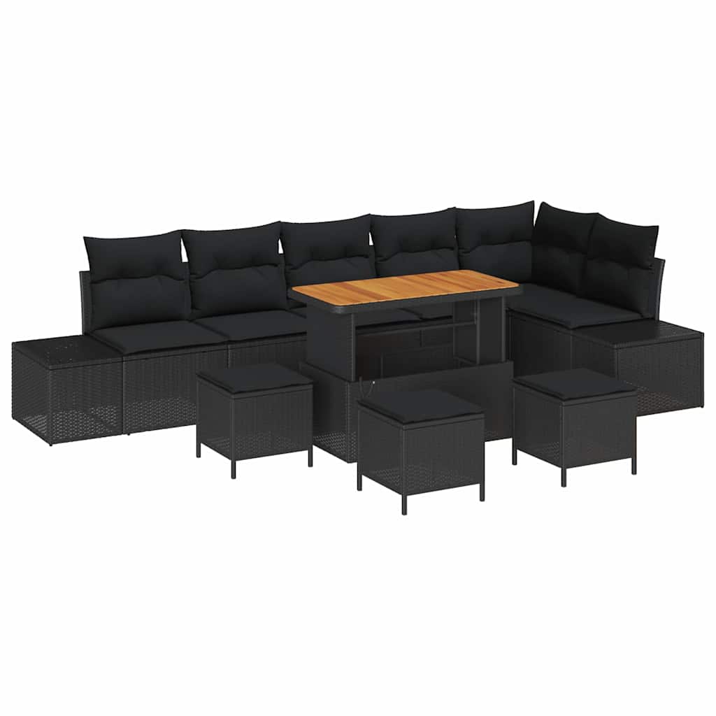 Garden Sofa Set with Cushion 10 pcs Black Poly rattan