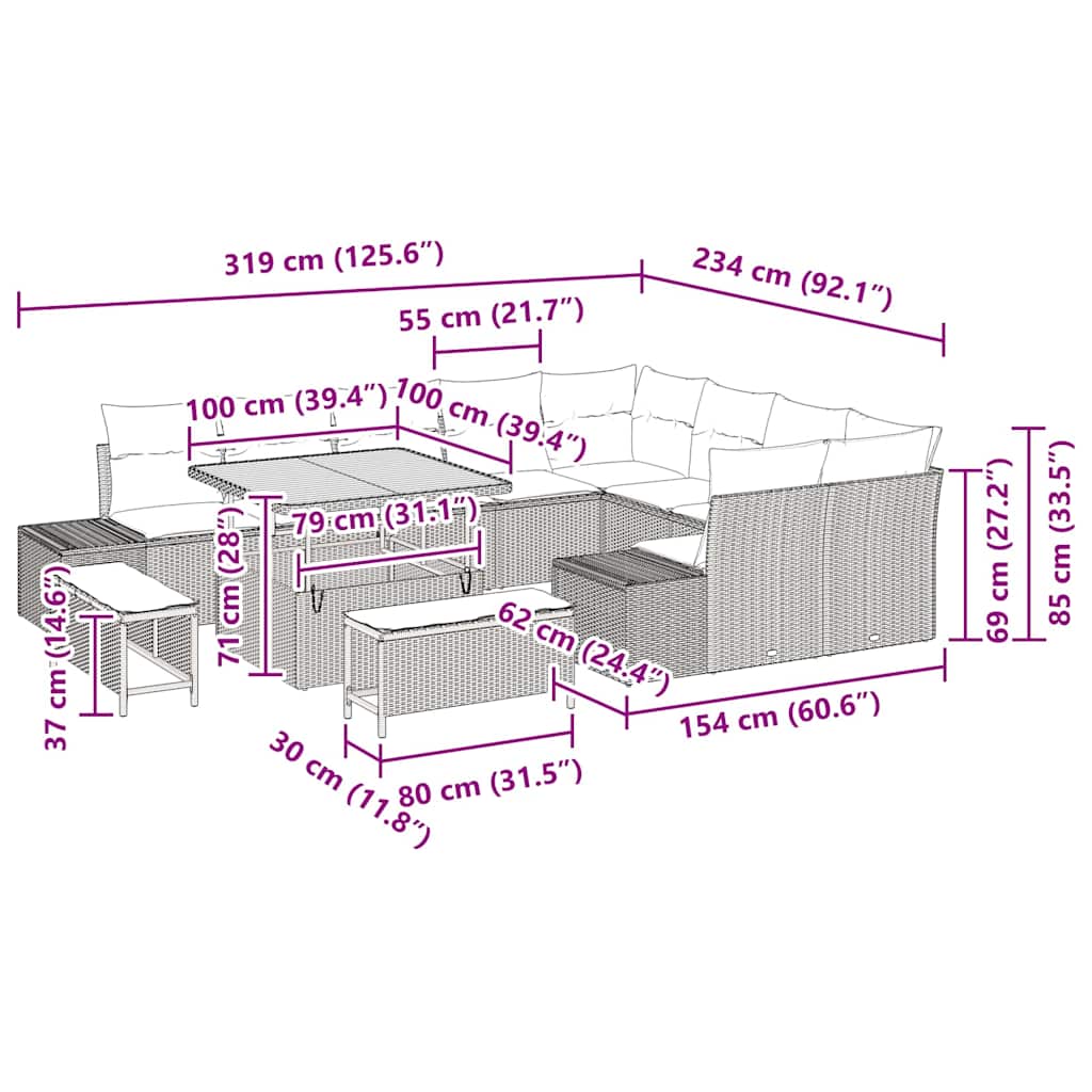 Garden Sofa Set with Storage 12 pcs Black Poly rattan