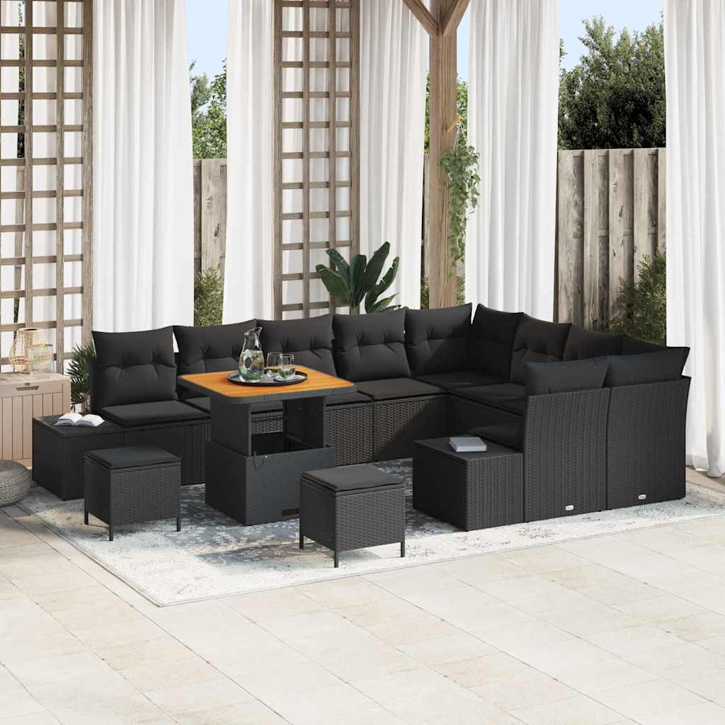 Garden Sofa Set with Storage 12 pcs Black Poly rattan