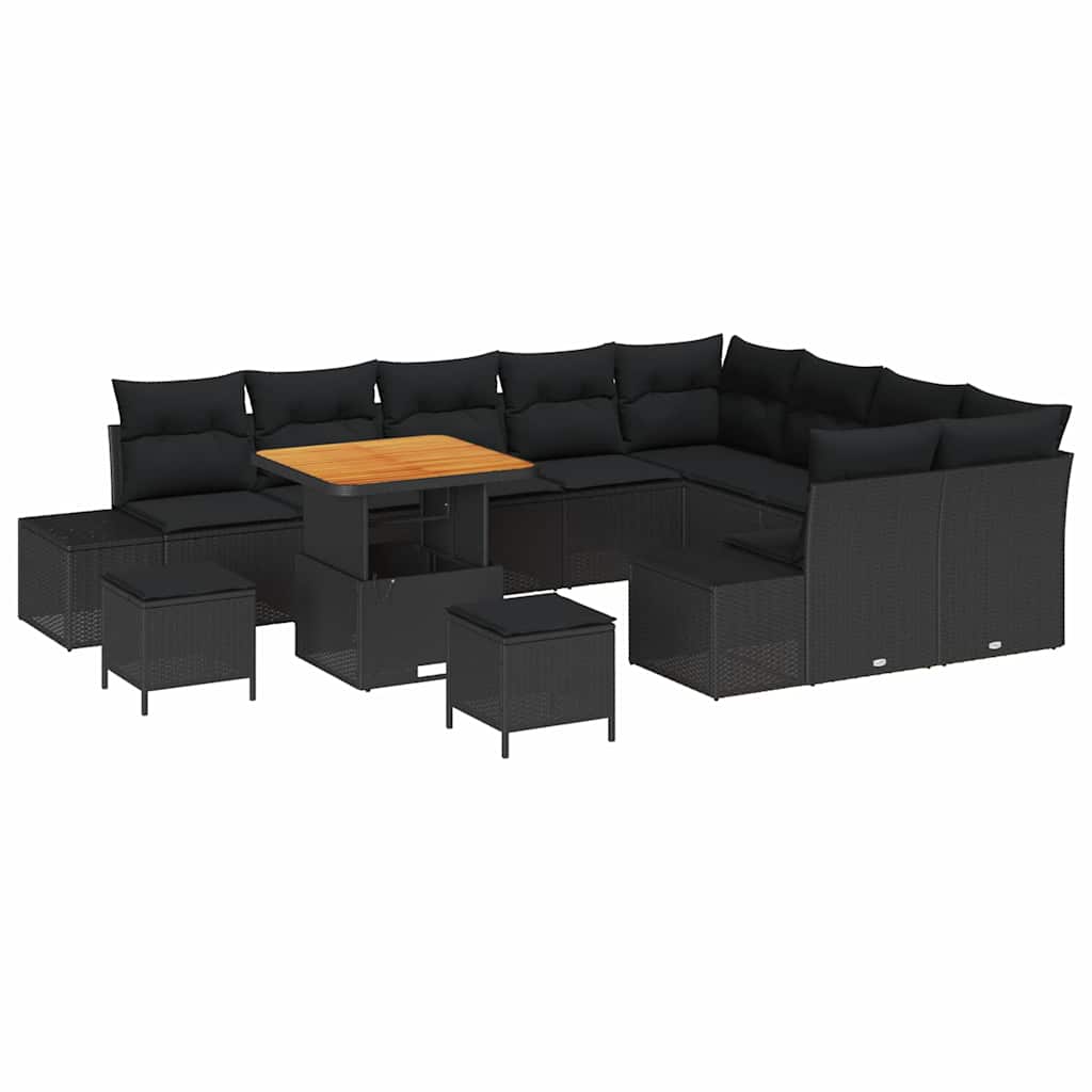 Garden Sofa Set with Storage 12 pcs Black Poly rattan