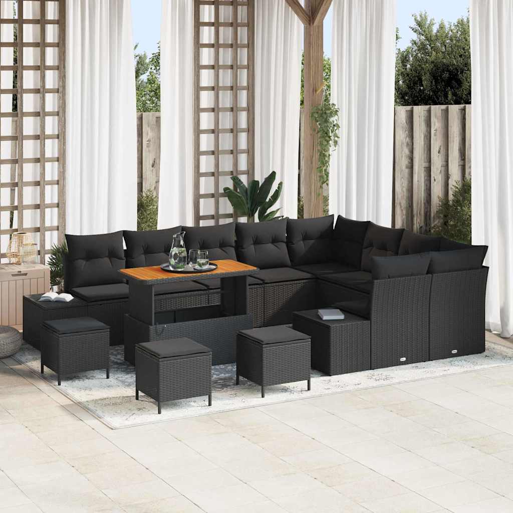 Garden Sofa Set with Storage 13 pcs Black Poly rattan