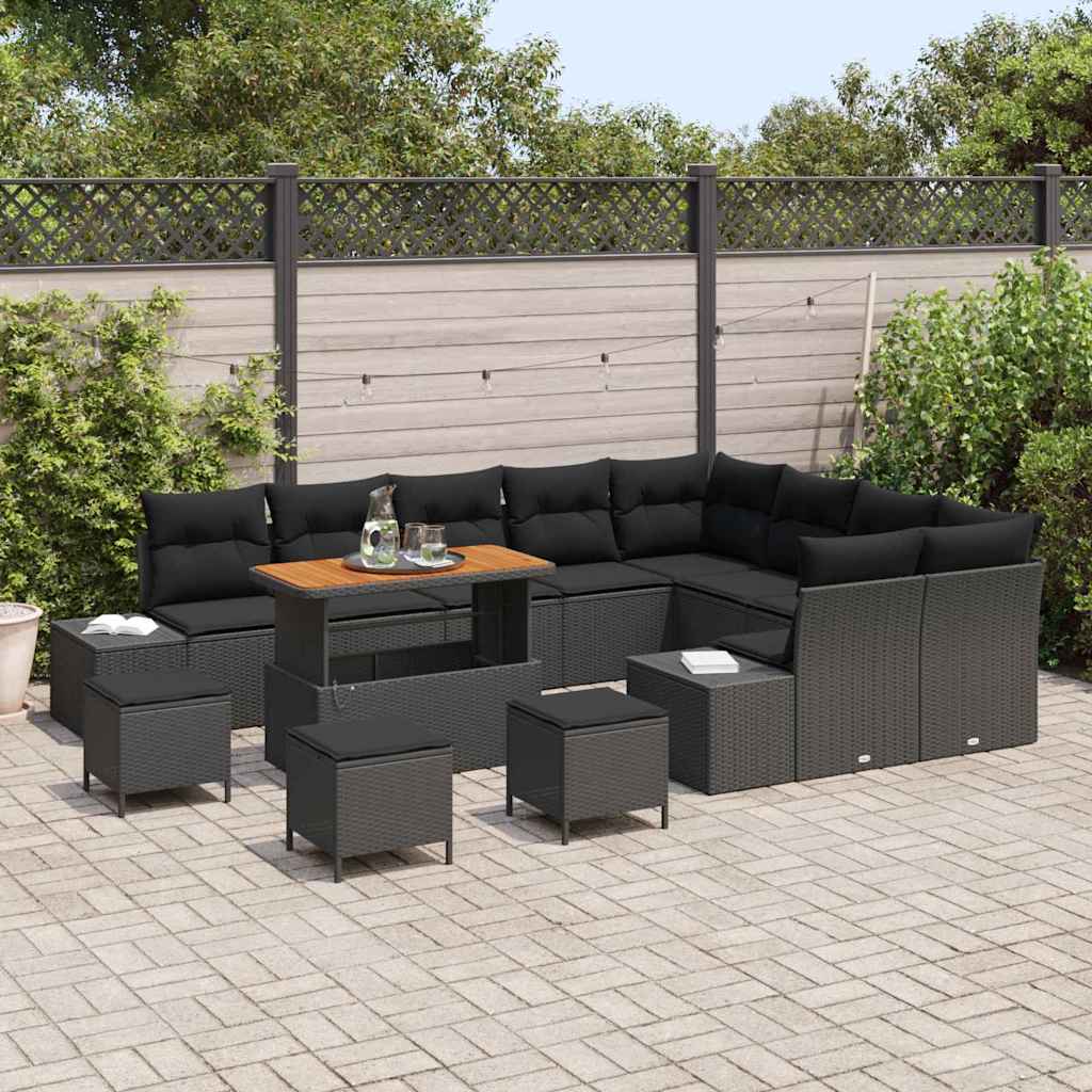 Garden Sofa Set with Storage 13 pcs Black Poly rattan
