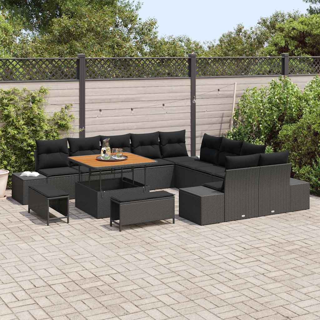 Garden Sofa Set with Cushion 13 pcs Black Poly rattan