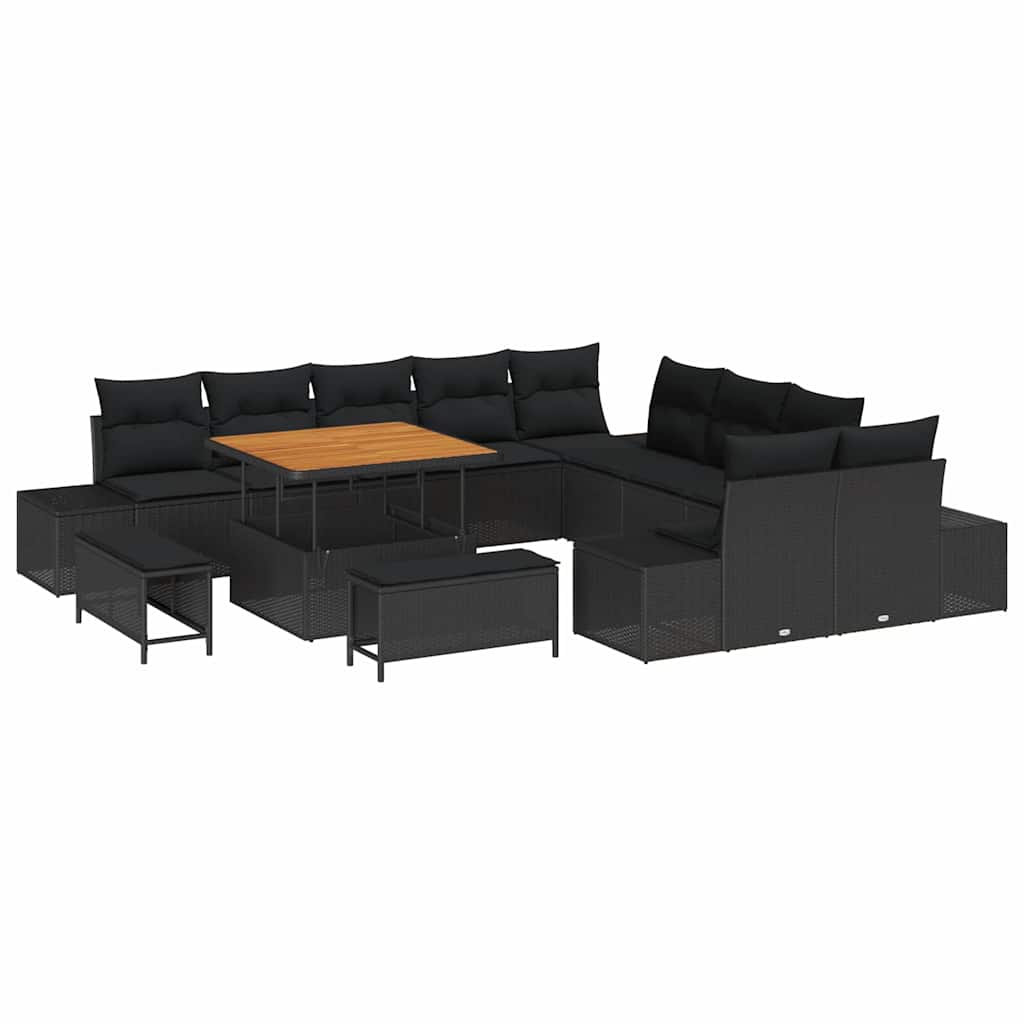 Garden Sofa Set with Cushion 13 pcs Black Poly rattan