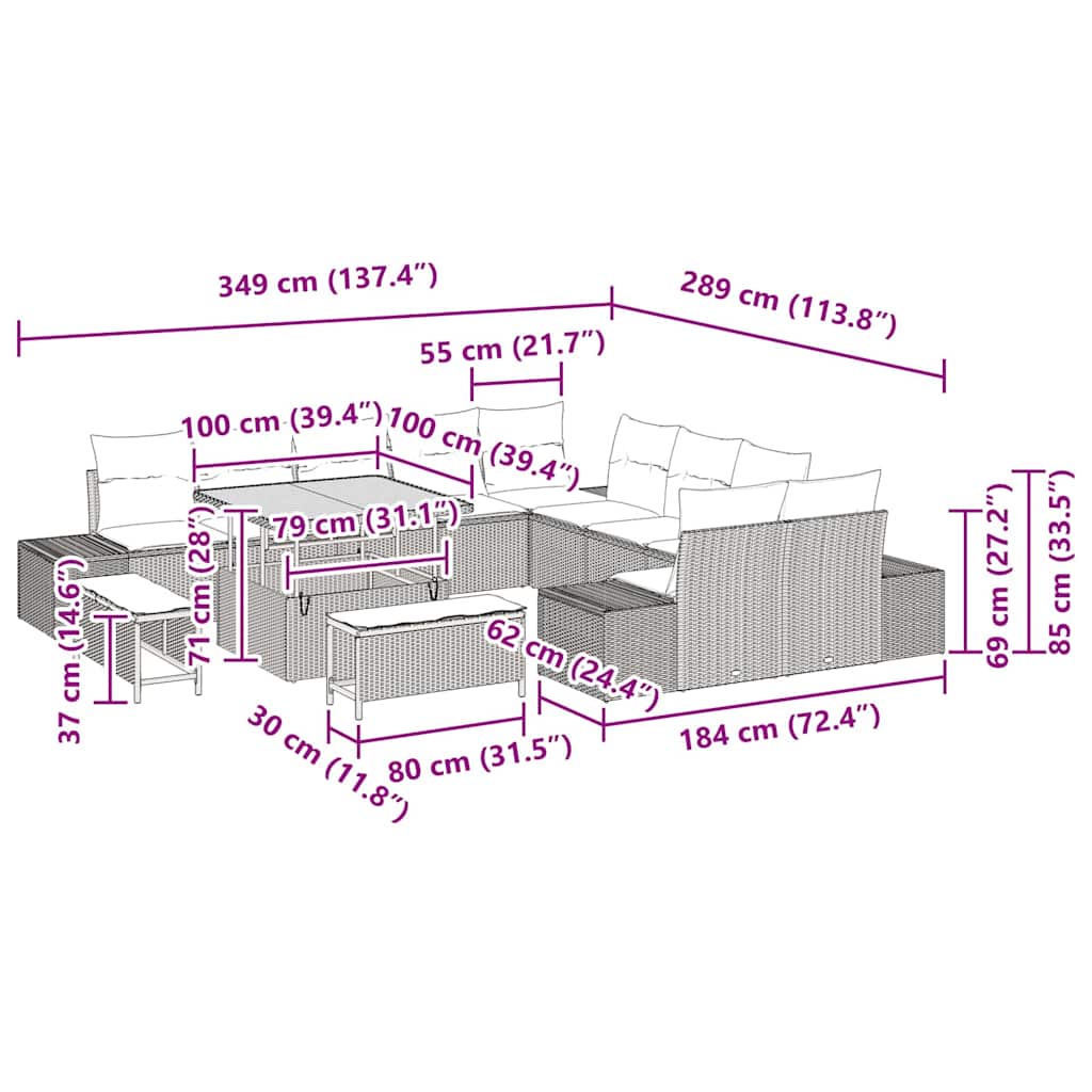 Garden Sofa Set with Cushion 13 pcs Black Poly rattan