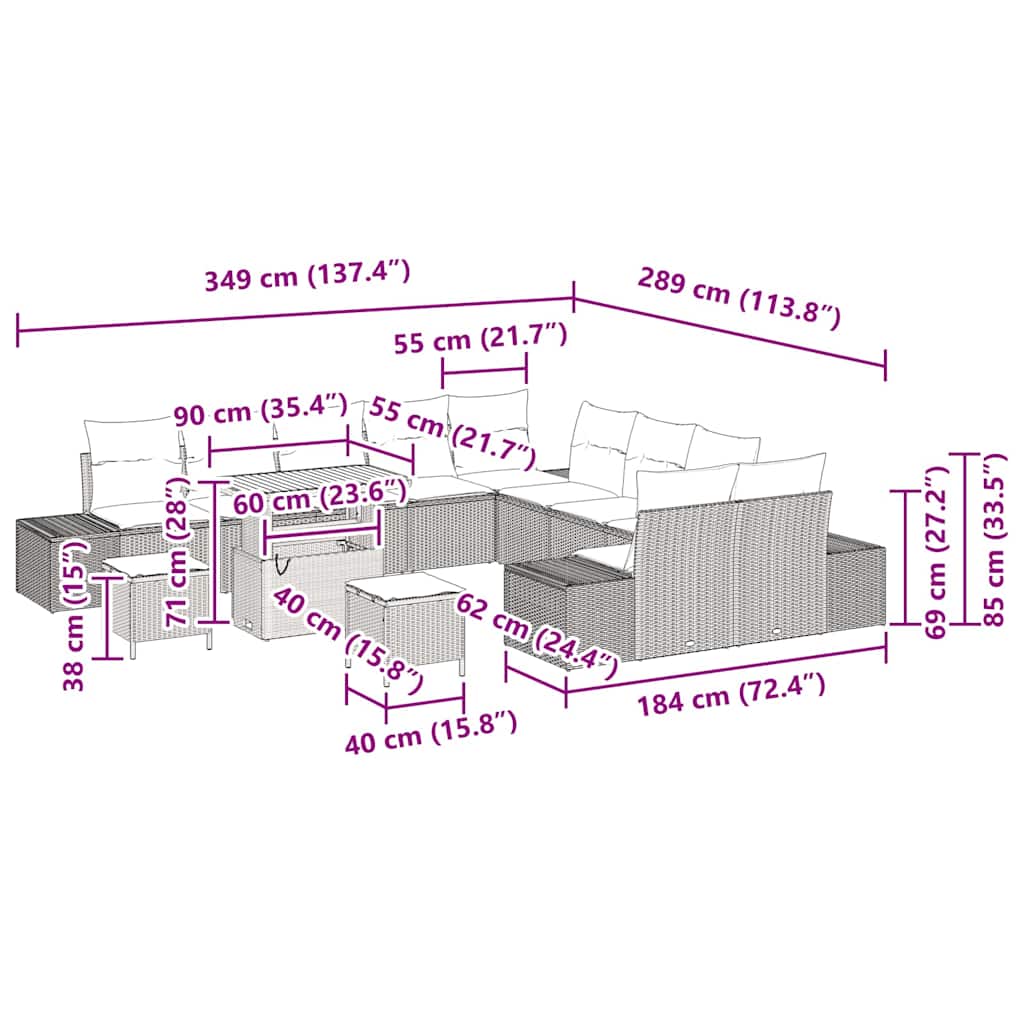 Garden Sofa Set with Cushion 13 pcs Black Poly rattan