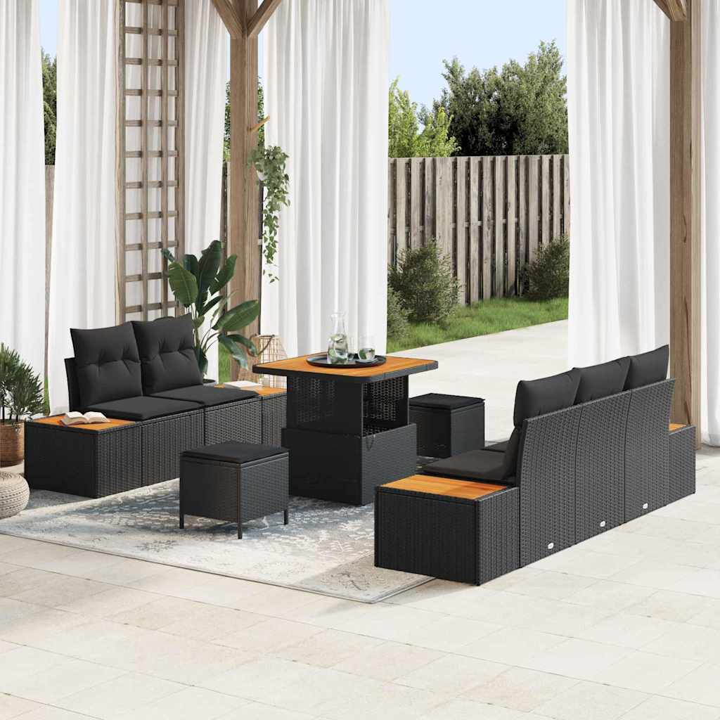 Garden Sofa Set with Cushion 8 pcs Black Poly rattan