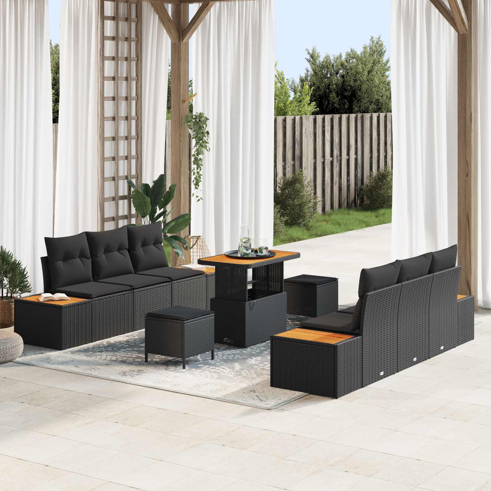 Garden Sofa Set 9 pcs Black Poly Rattan