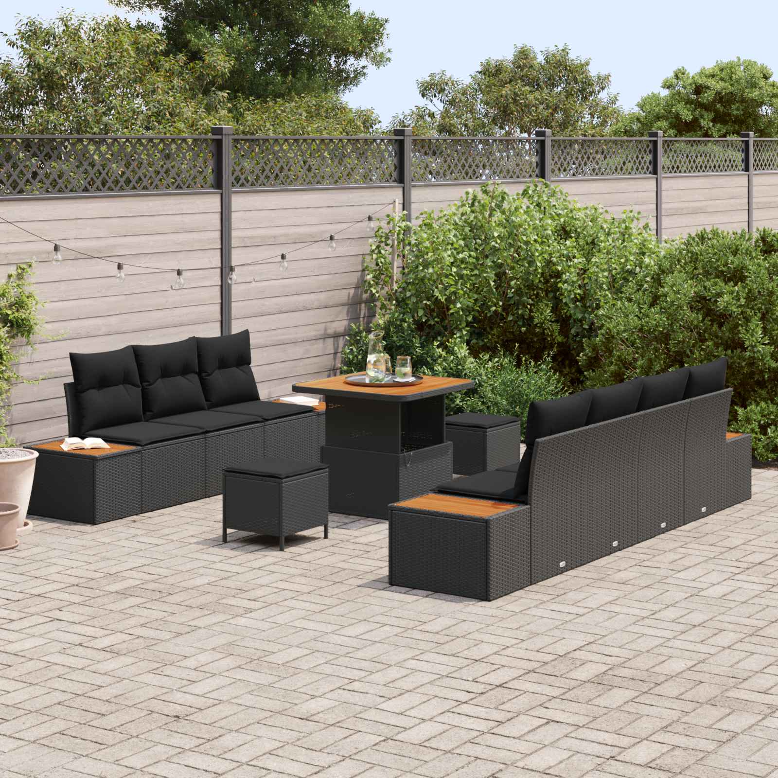 Garden Sofa Set 10 pcs Black Poly Rattan