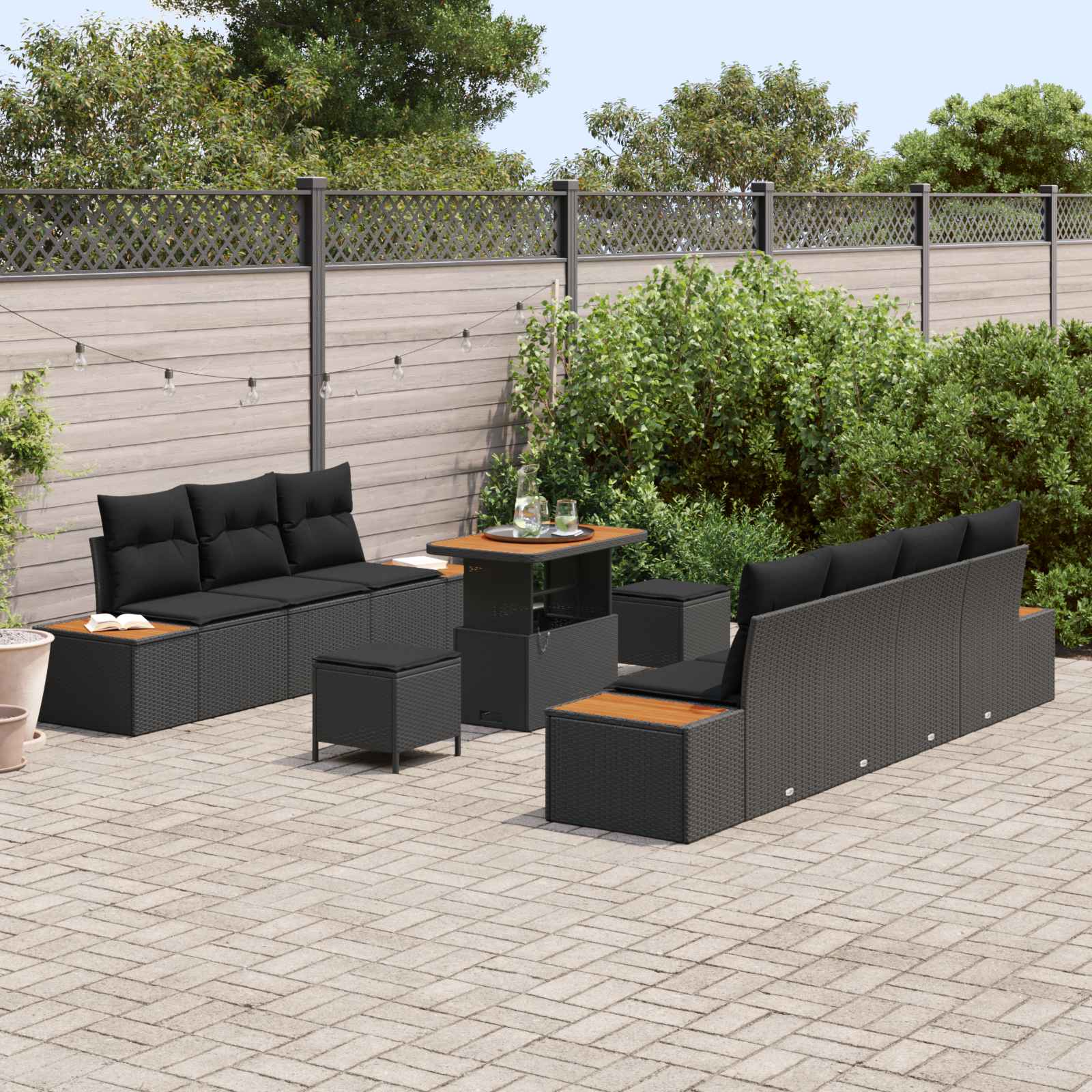 Garden Sofa Set 10 pcs Black Poly Rattan