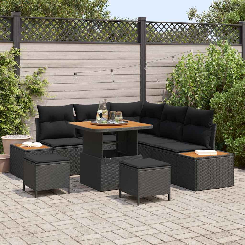 Garden Sofa Set with Cushion 8 pcs Black Poly rattan