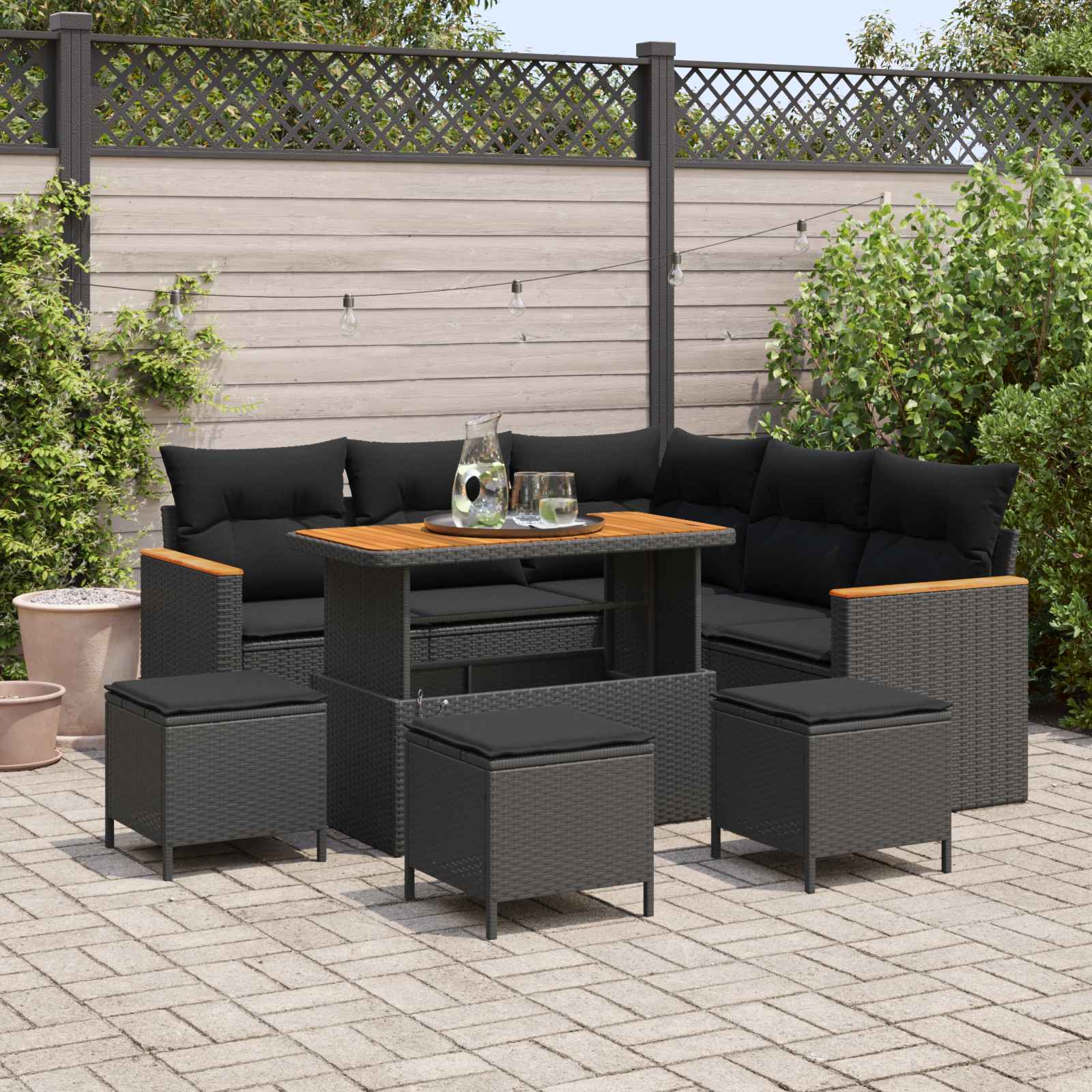 Garden Sofa Set 9 pcs Black Poly Rattan