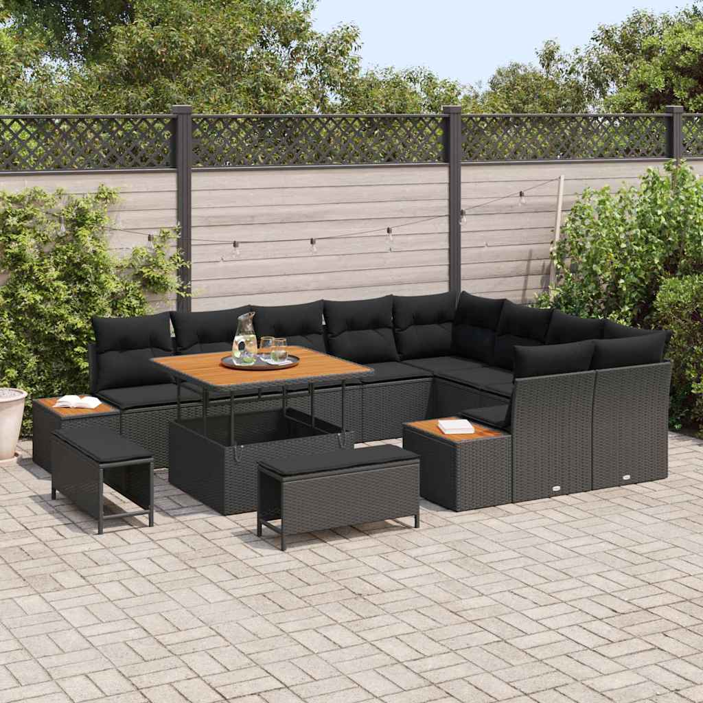 Garden Sofa Set with Cushion 12 pcs Black Poly rattan