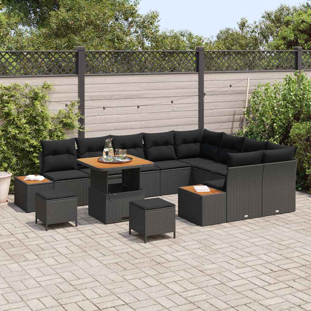 Garden Sofa Set with Cushion 12 pcs Black Poly rattan