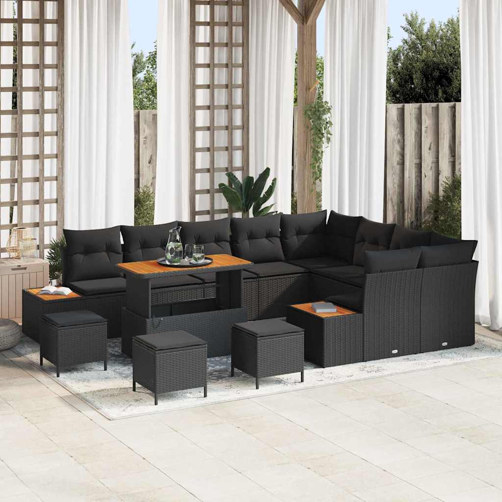 Garden Sofa Set with Cushion 13 pcs Black Poly rattan