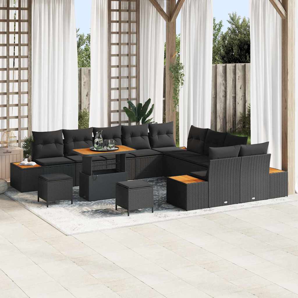 Garden Sofa Set with Cushion 13 pcs Black Poly rattan