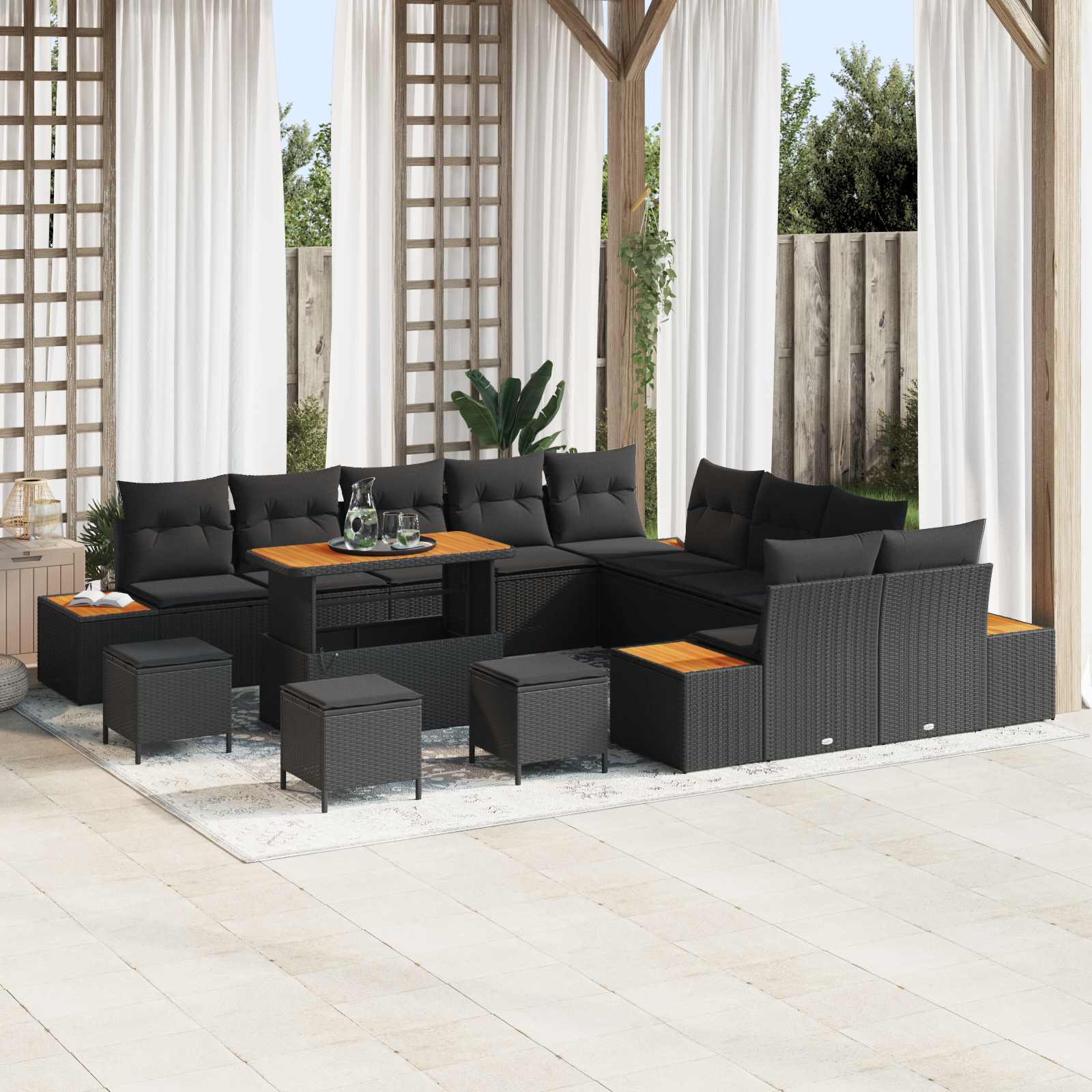 Garden Sofa Set 14 pcs Black Poly Rattan