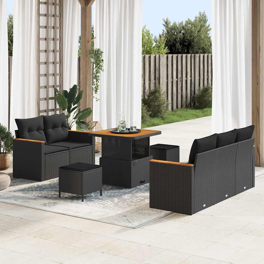 Garden Sofa Set with Cushion 8 pcs Black Poly rattan
